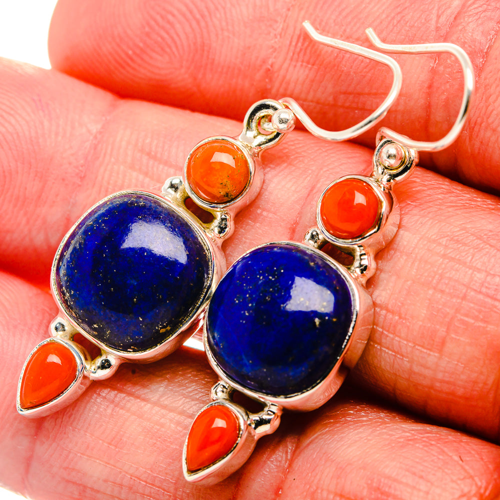 Lapis Lazuli, Red Coral Earrings 1 3/4" (925 Sterling Silver) EARR431868