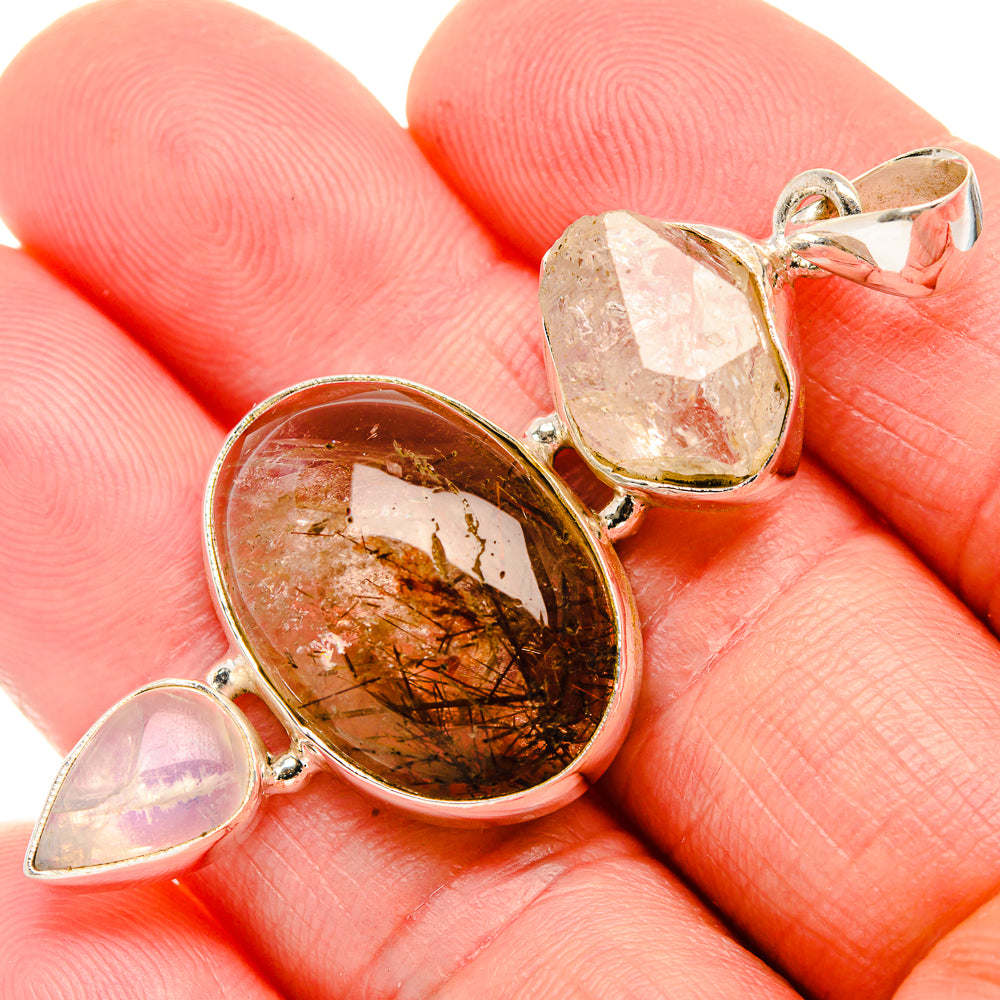 Tourmalinated Quartz, Rainbow Moonstone Pendant 2 1/4" (925 Sterling Silver) PD37435