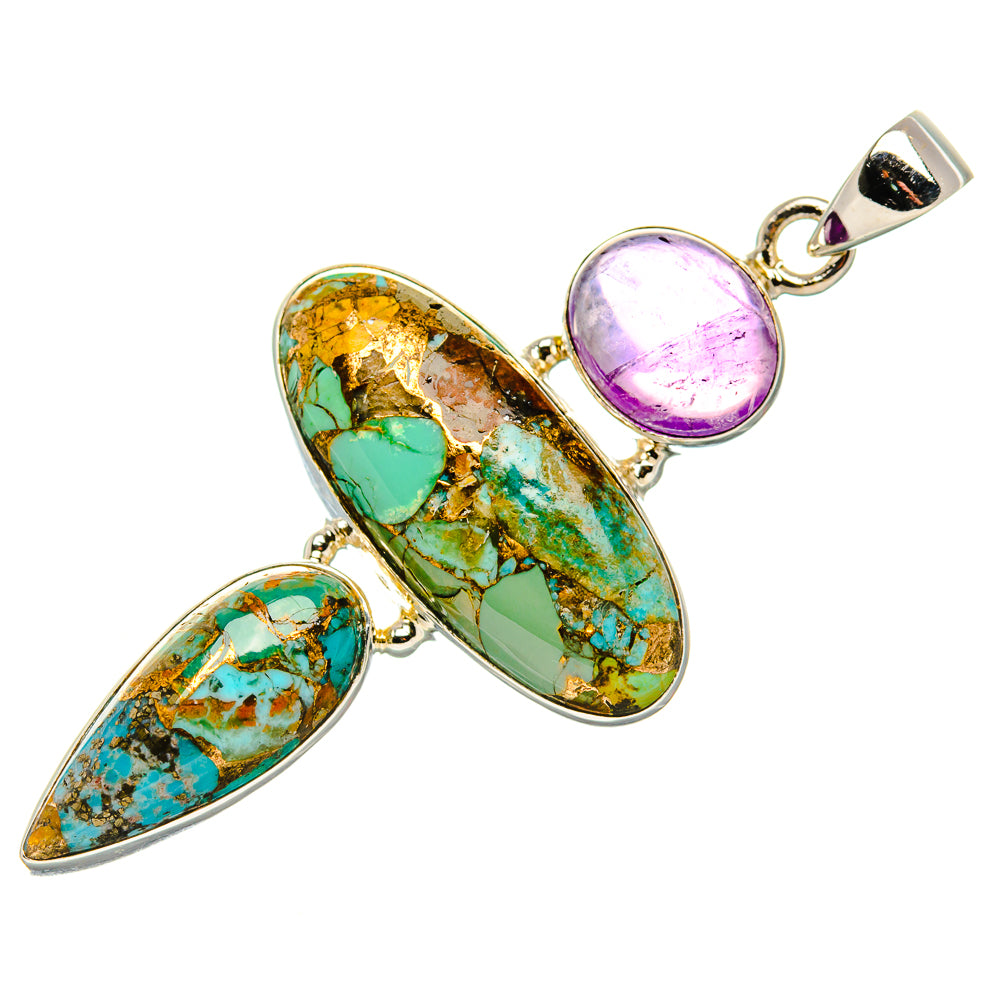 Kingman Mohave Turquoise, Amethyst Pendant 2 1/4"  (925 Sterling Silver) PD37180
