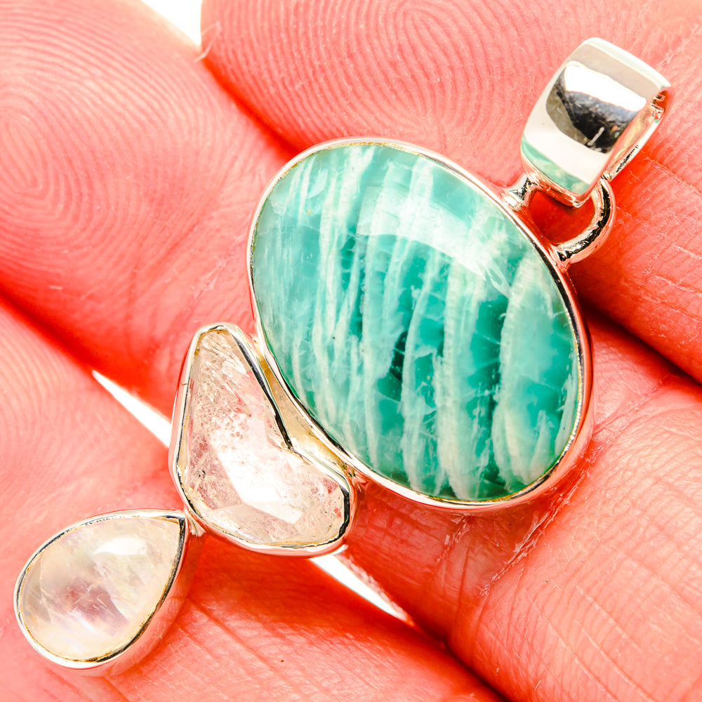 Amazonite, Rainbow Moonstone Pendant 1 3/4" (925 Sterling Silver) PD36830