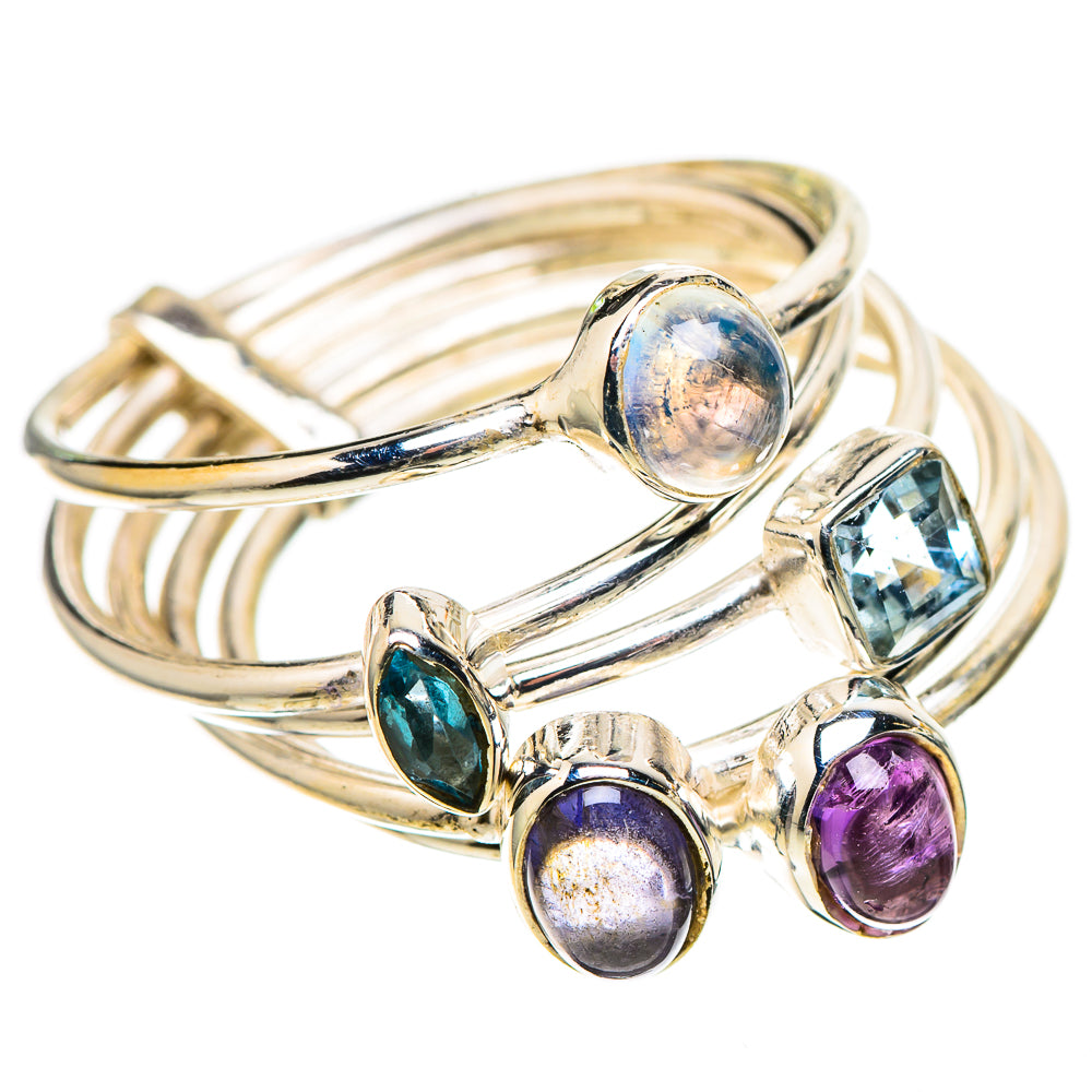 Rainbow Moonstone, Amethyst, Blue Topaz 925 Sterling Silver Ring Size 8.75 (925 Sterling Silver) RING137611