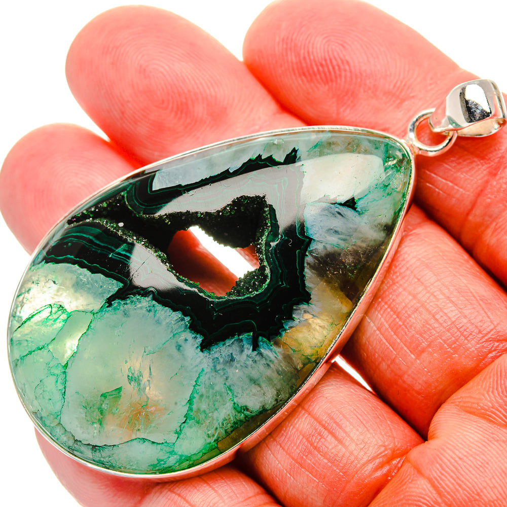 Green Window Druzy Pendant 2 5/8"  (925 Sterling Silver) PD37220