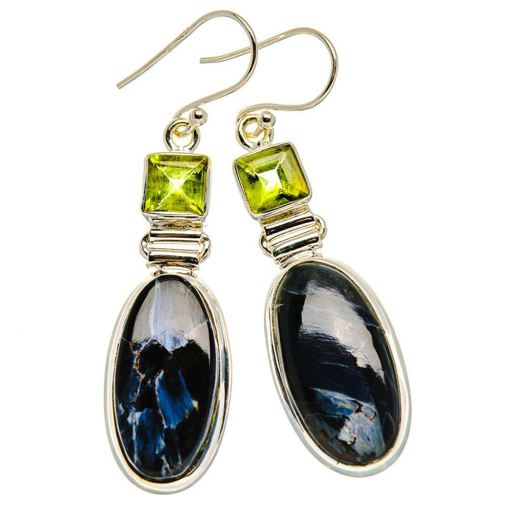 Pietersite, Peridot Earrings 2"  (925 Sterling Silver) EARR431650
