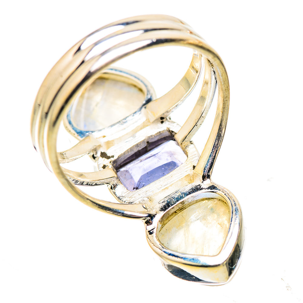 Anasilvercos Faceted Tanzanite, Rainbow Moonstone Ring Size 6.5 (925 Sterling Silver)