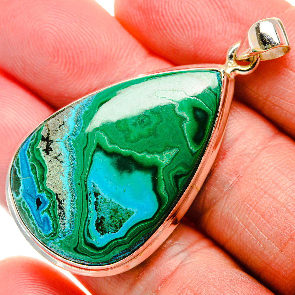 Malachite In Chrysocolla Pendant 2" (925 Sterling Silver) PD37294