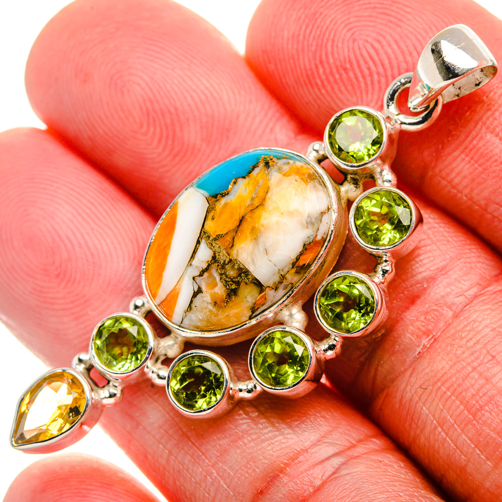 Spiny Oyster Turquoise, Peridot, Citrine Pendant 2 1/8" (925 Sterling Silver) PD37564