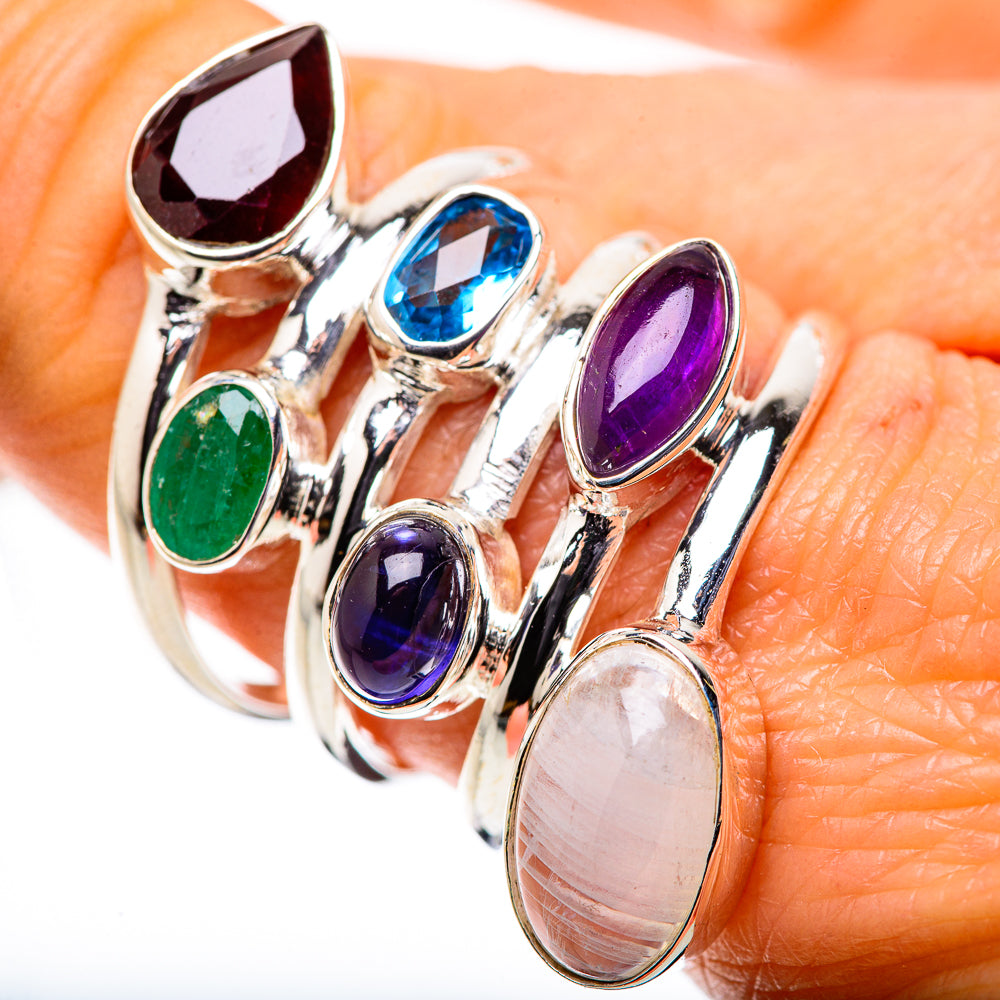 Large Rainbow Moonstone, Garnet, Amethyst, Tanzanite, Blue Topaz, Emerald Ring Size 8.75 (925 Sterling Silver) RING135753