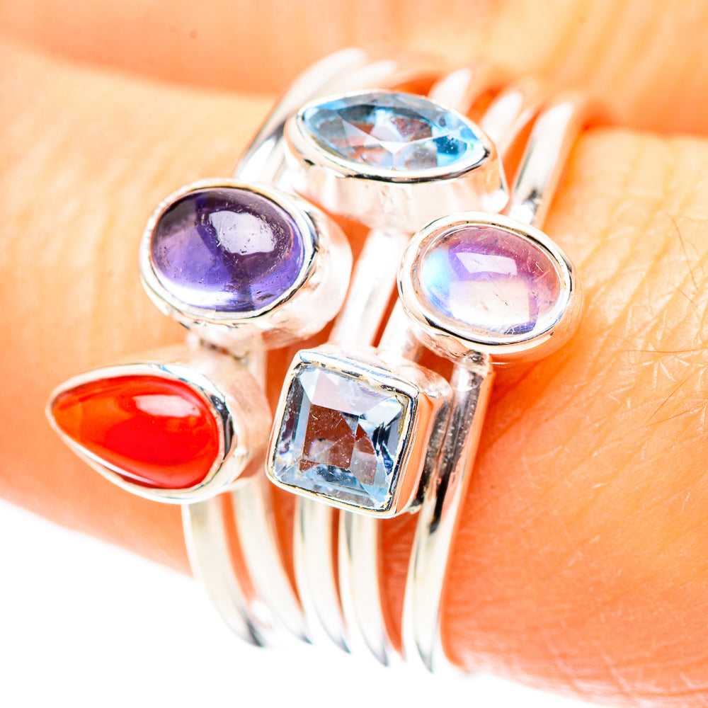 Red Coral, Tanzanite, Blue Topaz 925 Sterling Silver Ring Size 8 (925 Sterling Silver) RING137195