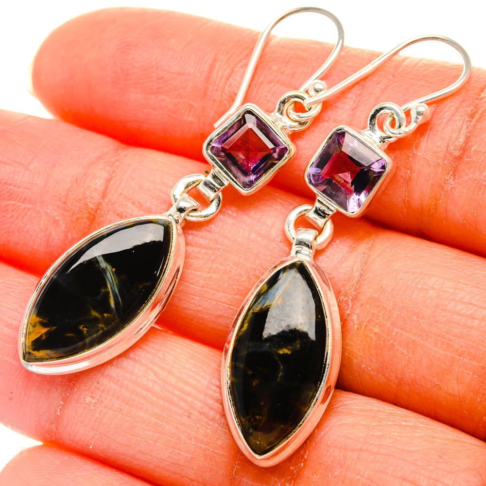 Pietersite, Amethyst Earrings 2"  (925 Sterling Silver) EARR431664