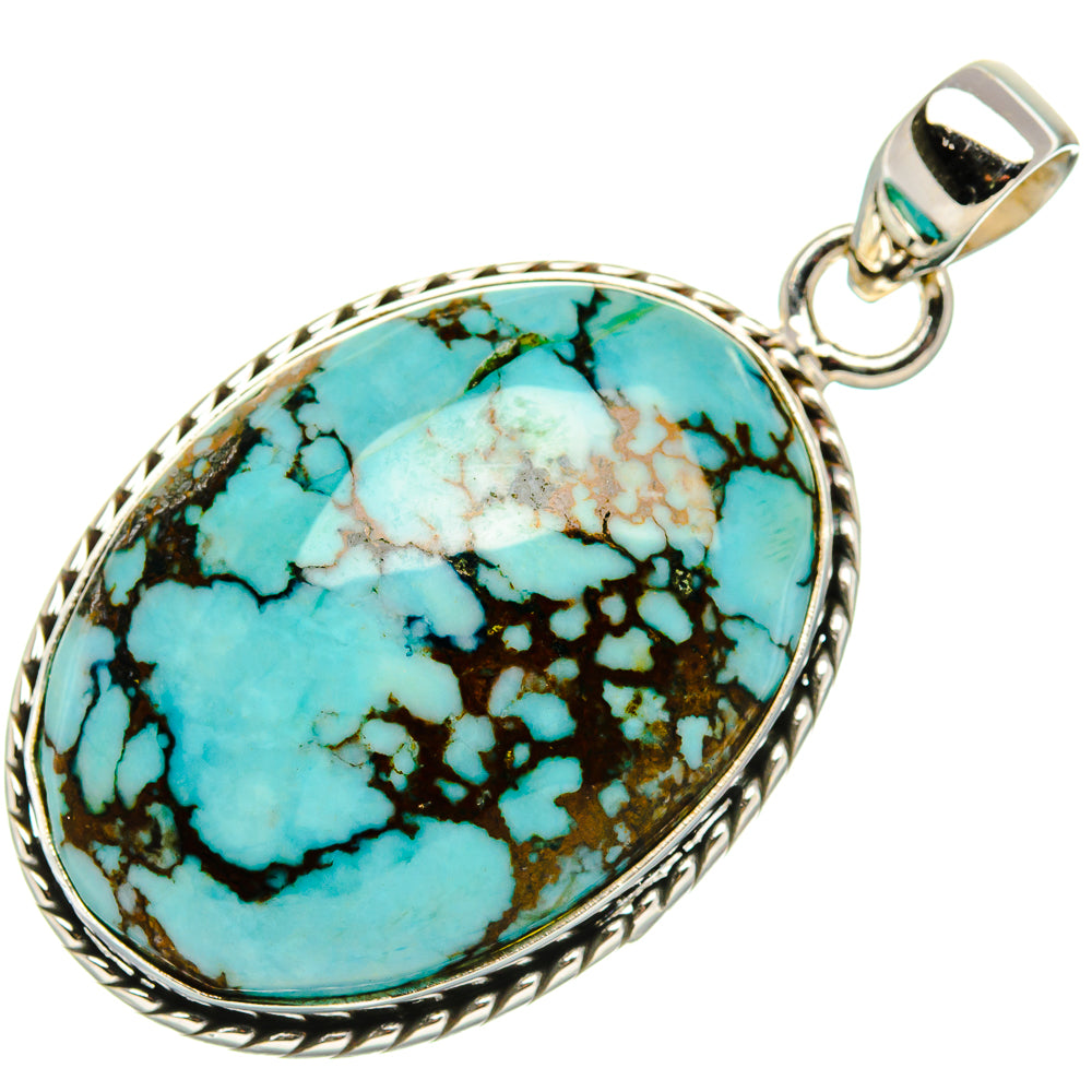 Tibetan Turquoise Pendant 1 3/4" (925 Sterling Silver) PD37118