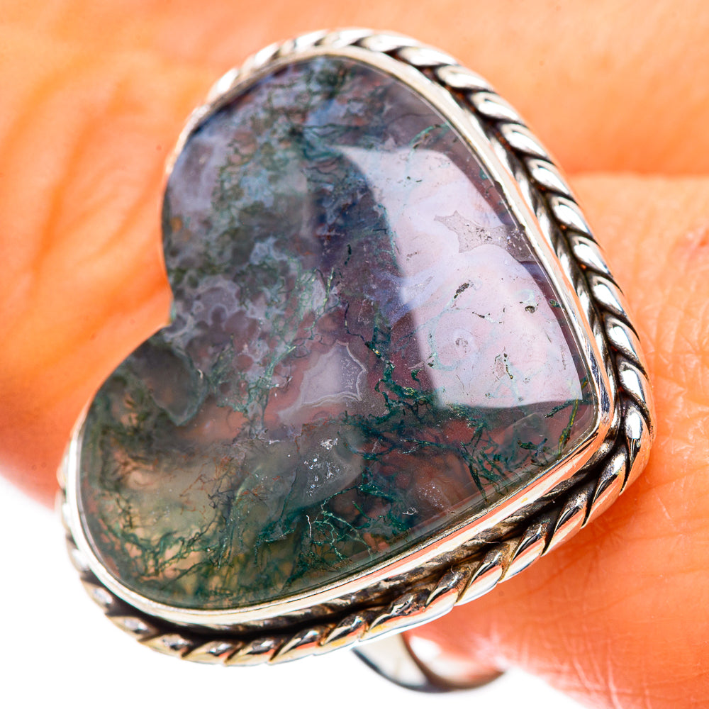 Large Green Moss Agate Ring Size 9.75 (925 Sterling Silver) RING135557