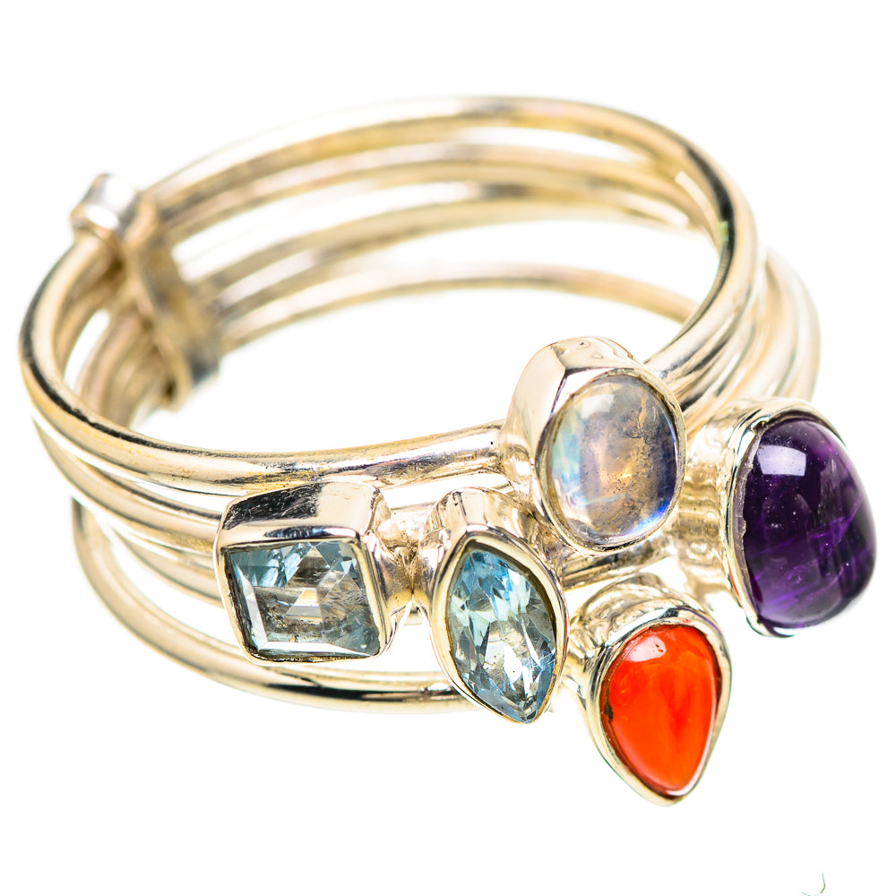 Amethyst, Blue Topaz, Rainbow Moonstone, Carnelian Ring Size 8.5 (925 Sterling Silver) RING136403