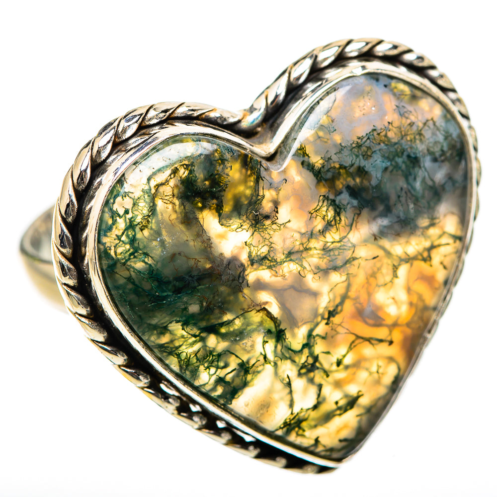 Large Green Moss Agate Ring Size 9.75 (925 Sterling Silver) RING135557