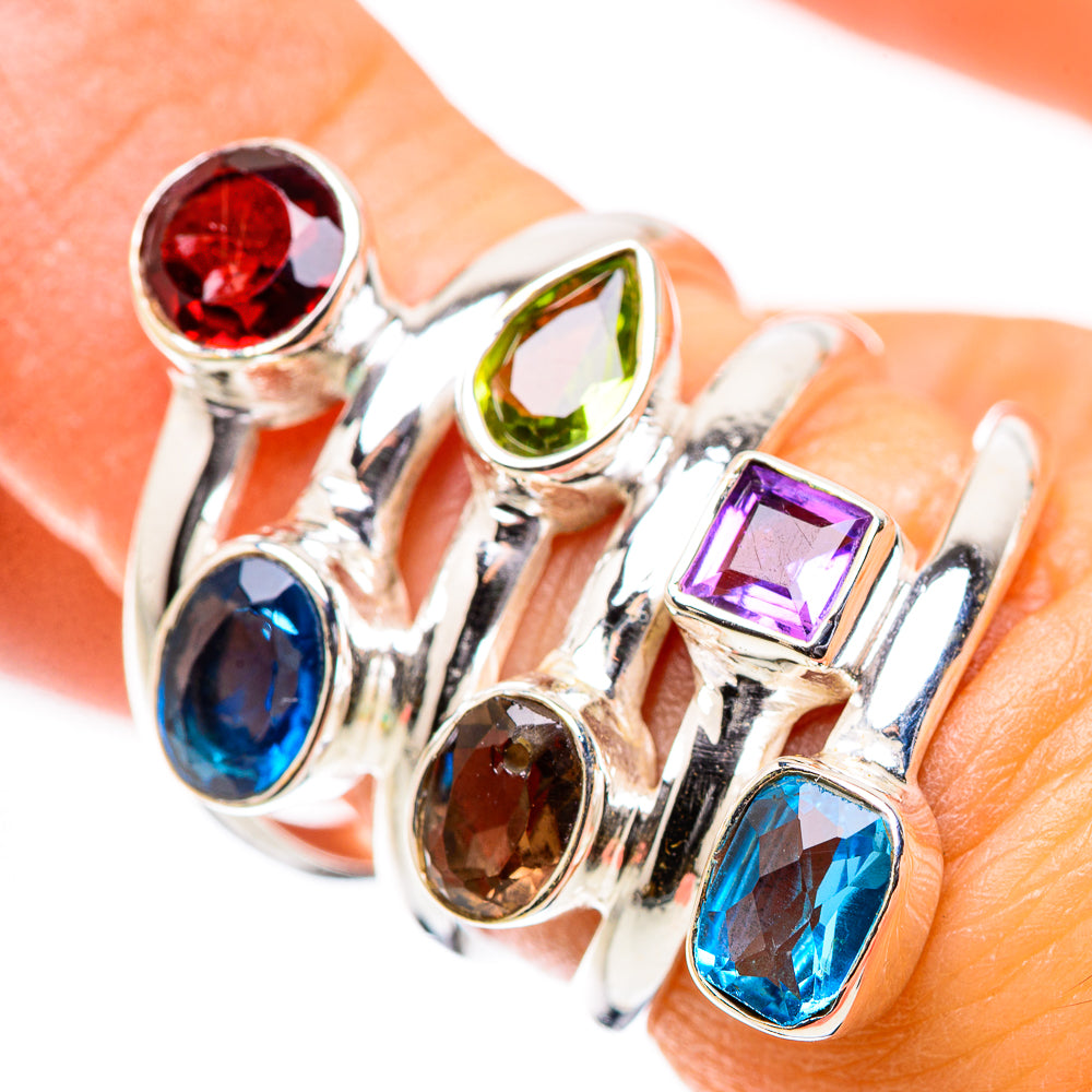 Anasilvercos Garnet, Amethyst, Peridot, Blue Topaz, Smoky Quartz Ring Size 6.5 (925 Sterling Silver)