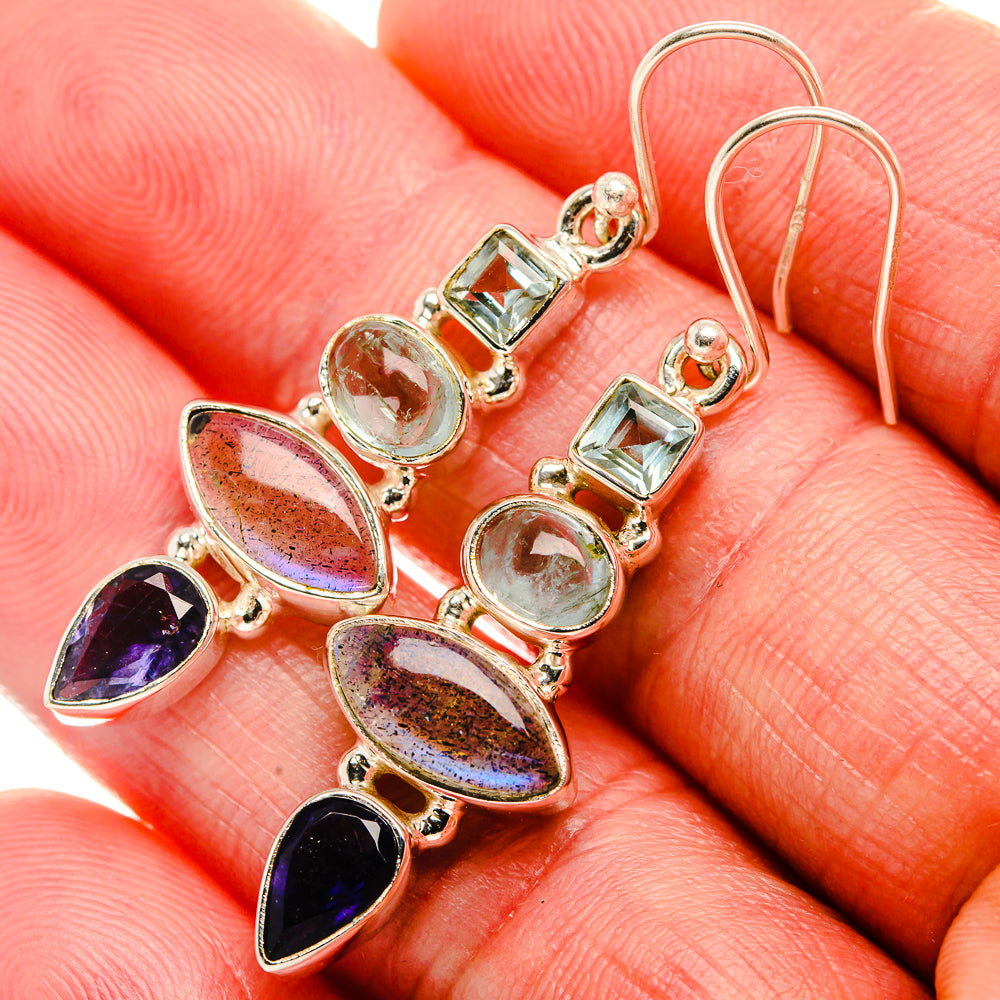 Labradorite, Tanzanite, Aquamarine, Blue Topaz Earrings 1 3/4" (925 Sterling Silver) EARR431860