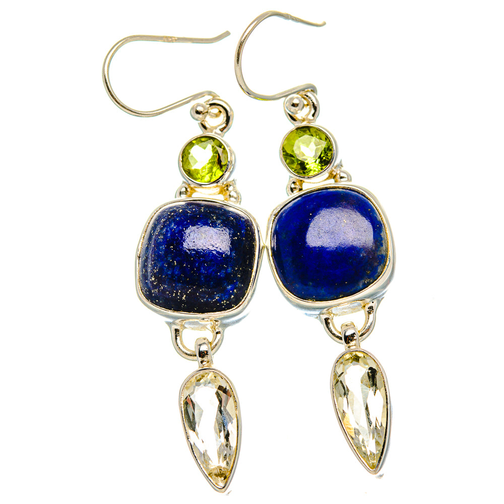 Lapis Lazuli, White Quartz, Peridot Earrings 2 1/8" (925 Sterling Silver) EARR431903