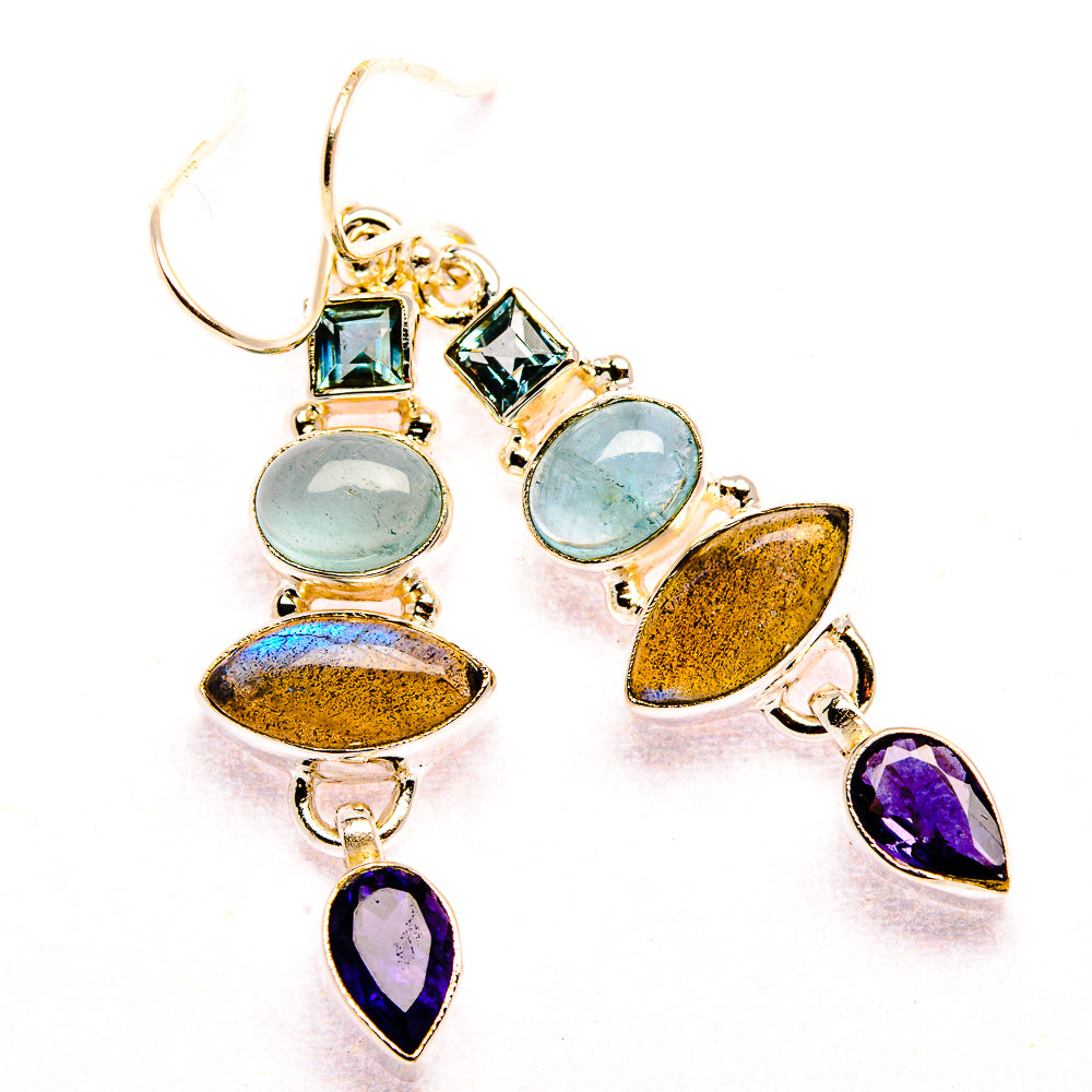 Labradorite, Tanzanite, Aquamarine, Blue Topaz Earrings 1 7/8" (925 Sterling Silver) EARR431848