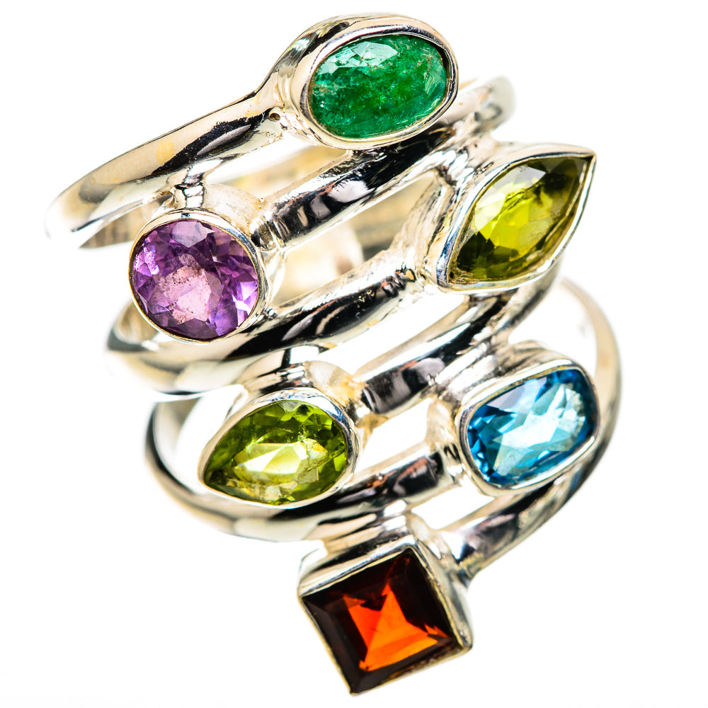 Large Garnet, Amethyst, Peridot, Blue Topaz, Emerald Ring Size 7.25 (925 Sterling Silver) RING135927