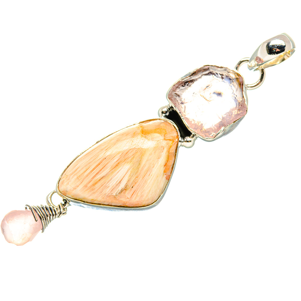 Scolecite, Rose Quartz Pendant 2 1/2" (925 Sterling Silver) PD36806