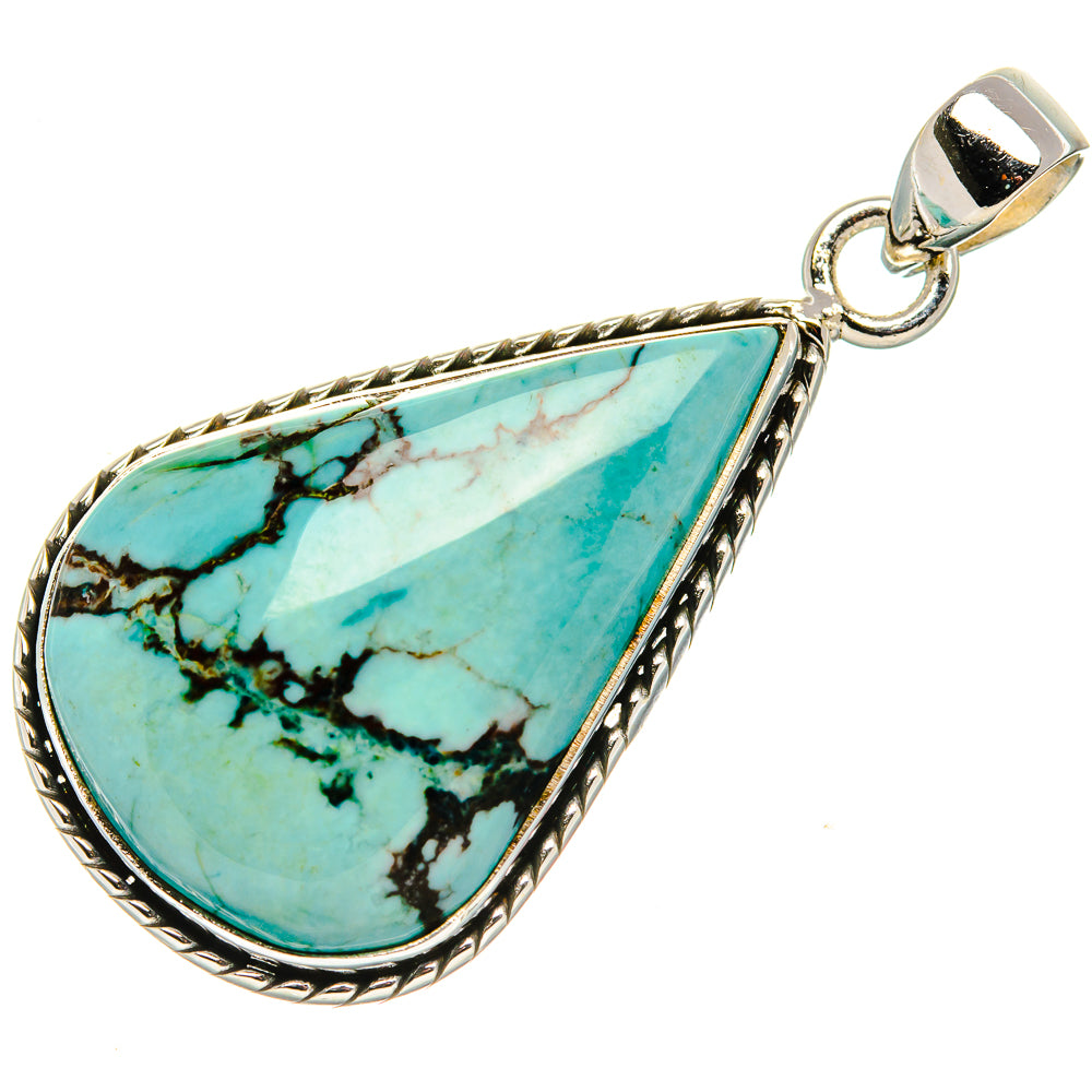 Tibetan Turquoise 925 Sterling Silver Pendant 1 3/4" Ana Co P37074
