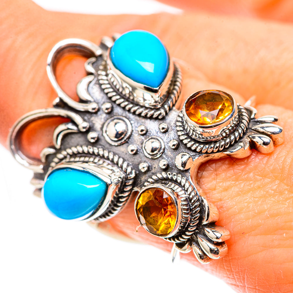 Large Sleeping Beauty Turquoise, Citrine 925 Sterling Silver Ring Size 8.5 (925 Sterling Silver) RING137791