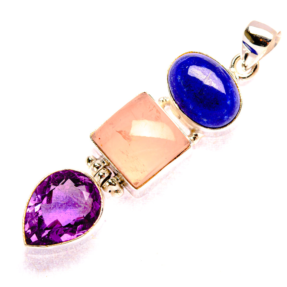 Rose Quartz, Amethyst, Lapis Lazuli Pendant 2 1/4" (925 Sterling Silver) PD37396