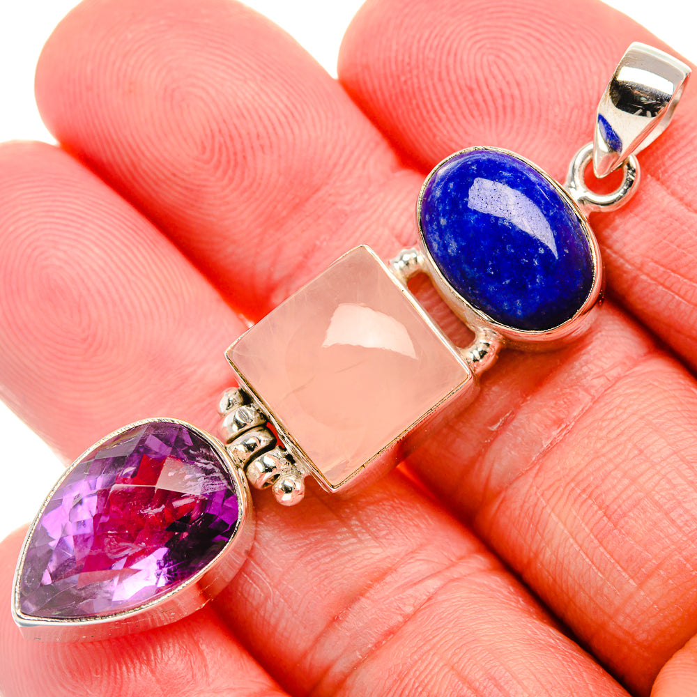 Rose Quartz, Lapis Lazuli, Amethyst Pendant 2 3/8" (925 Sterling Silver) PD37539