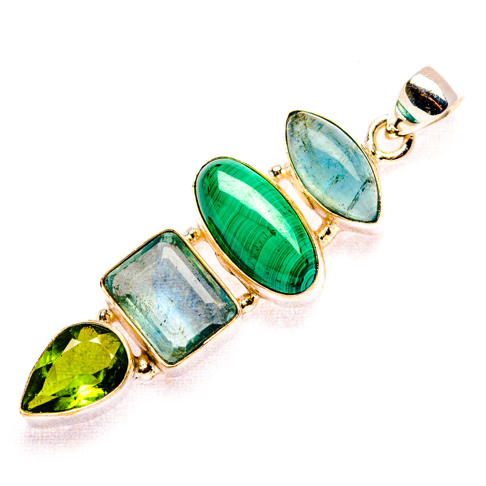 Malachite, Aquamarine, Peridot Pendant 2 1/8" (925 Sterling Silver) PD37473