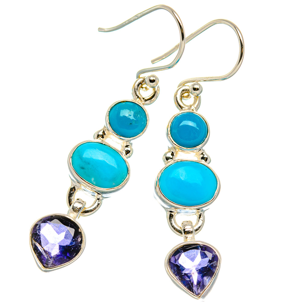 Sleeping Beauty Turquoise, Tanzanite Earrings 1 3/4" (925 Sterling Silver) EARR431797