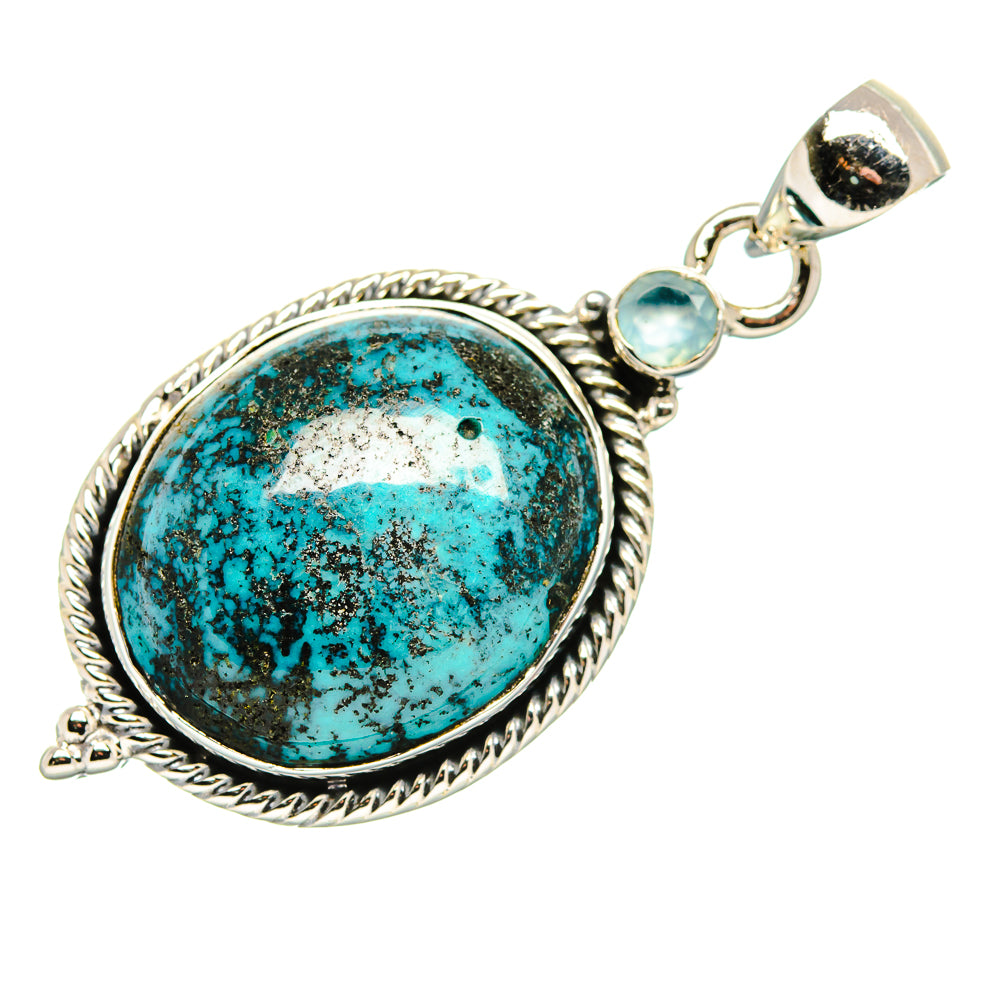Tibetan Turquoise, Aqua Chalcedony Pendant 1 7/8" (925 Sterling Silver) PD36295