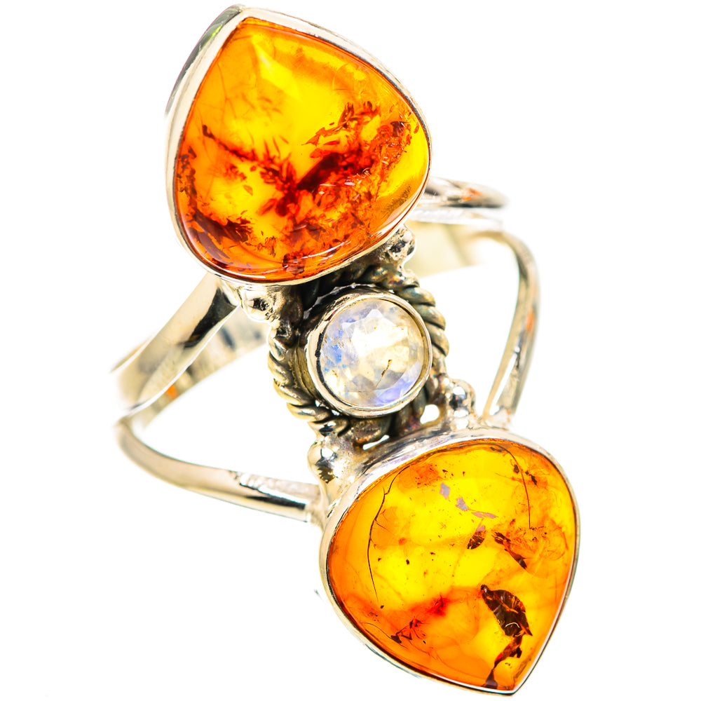 Large Baltic Amber, Rainbow Moonstone Ring Size 10 (925 Sterling Silver) RING135702