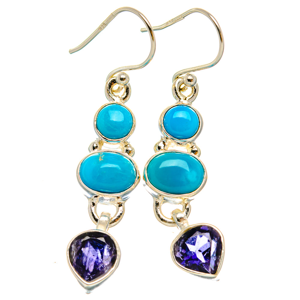 Anasilvercos Sleeping Beauty Turquoise, Tanzanite Earrings 1 3/4" (925 Sterling Silver)