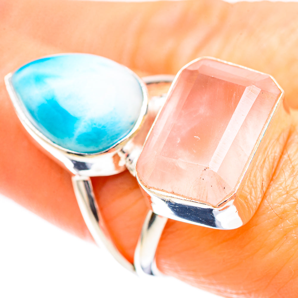 Rose Quartz, Larimar Ring Size 7.75 (925 Sterling Silver) RING136653