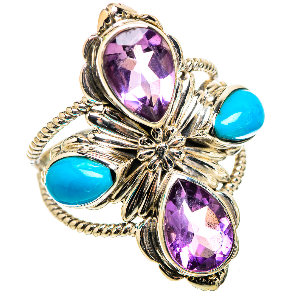 Large Faceted Amethyst, Sleeping Beauty Turquoise Ring Size 9 (925 Sterling Silver) RING135543