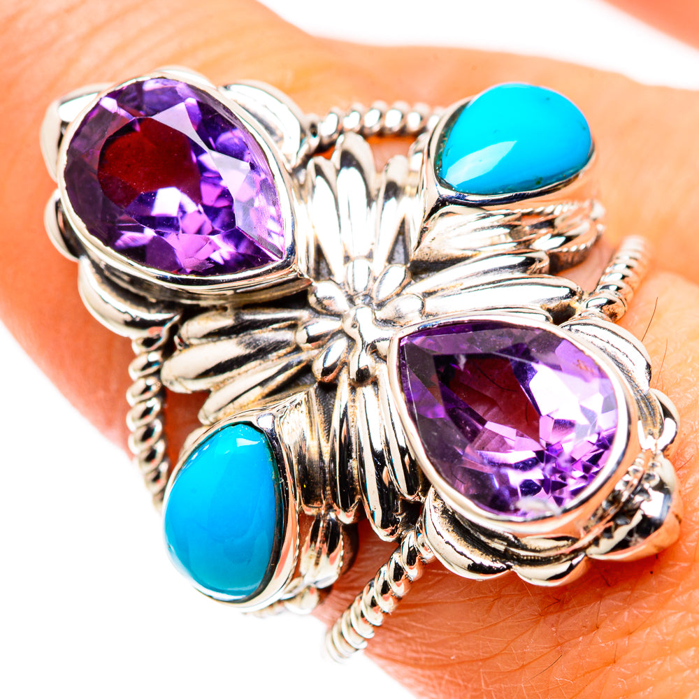 Large Faceted Amethyst, Sleeping Beauty Turquoise Ring Size 8.5 (925 Sterling Silver) RING136153