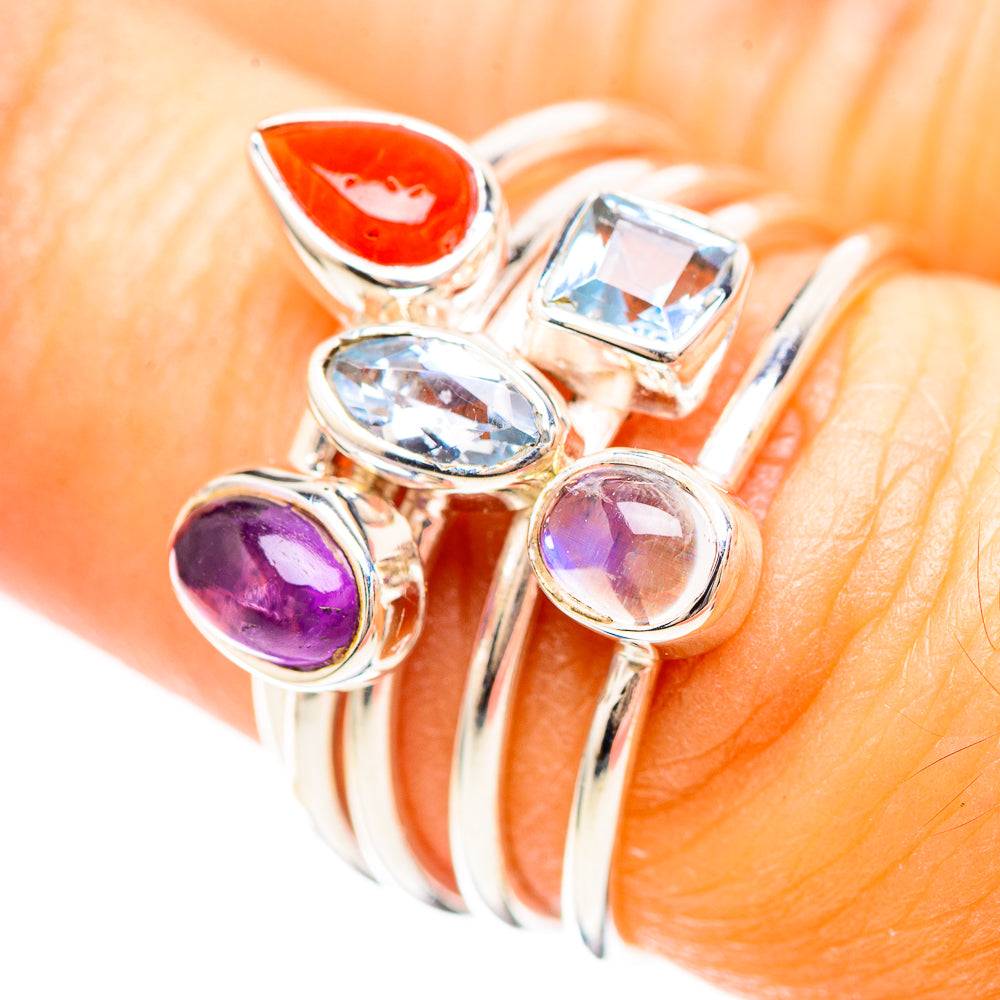 Amethyst, Rainbow Moonstone, Blue Topaz, Carnelian Ring Size 6.5 (925 Sterling Silver) RING136376