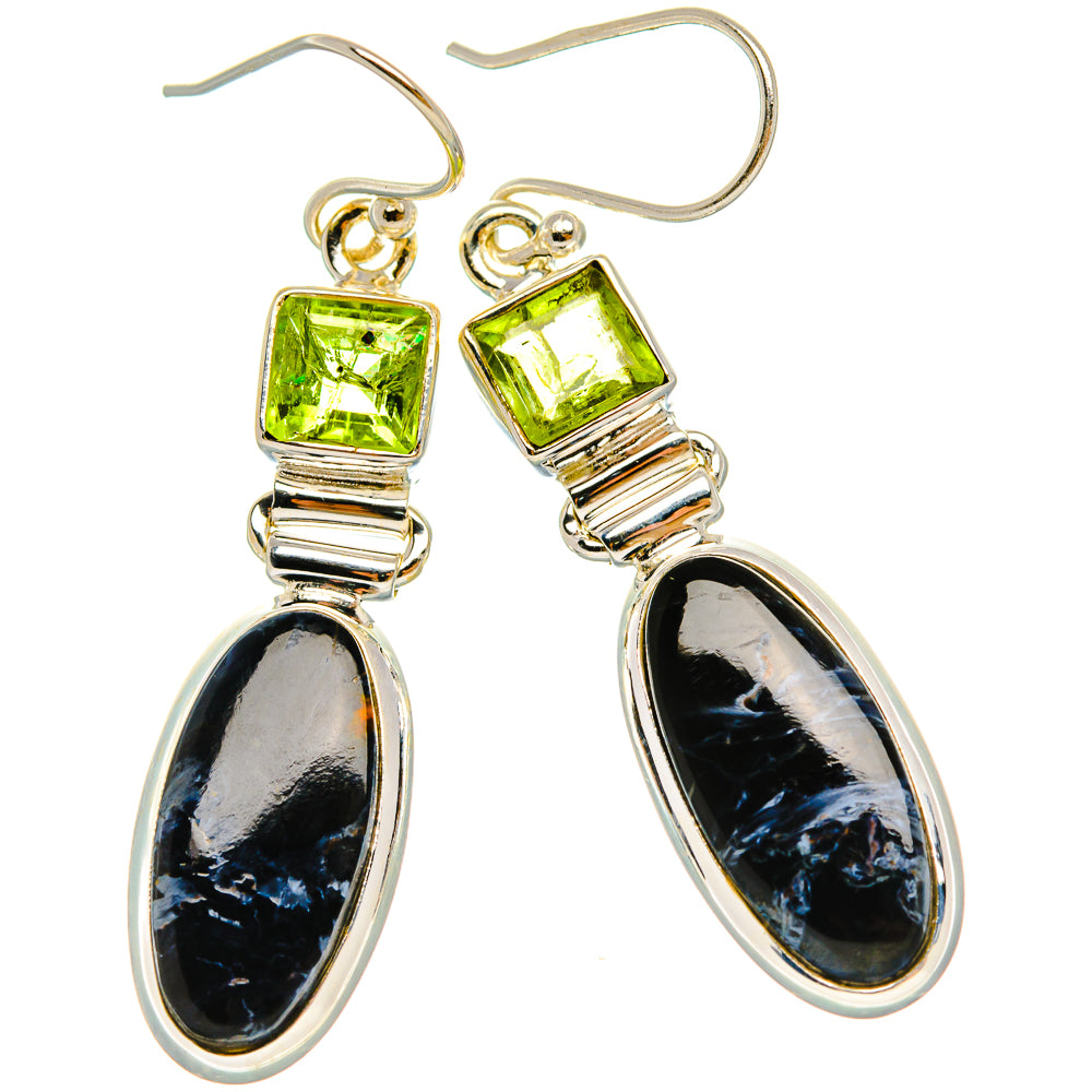 Anasilvercos Pietersite, Peridot Earrings 2" (925 Sterling Silver)