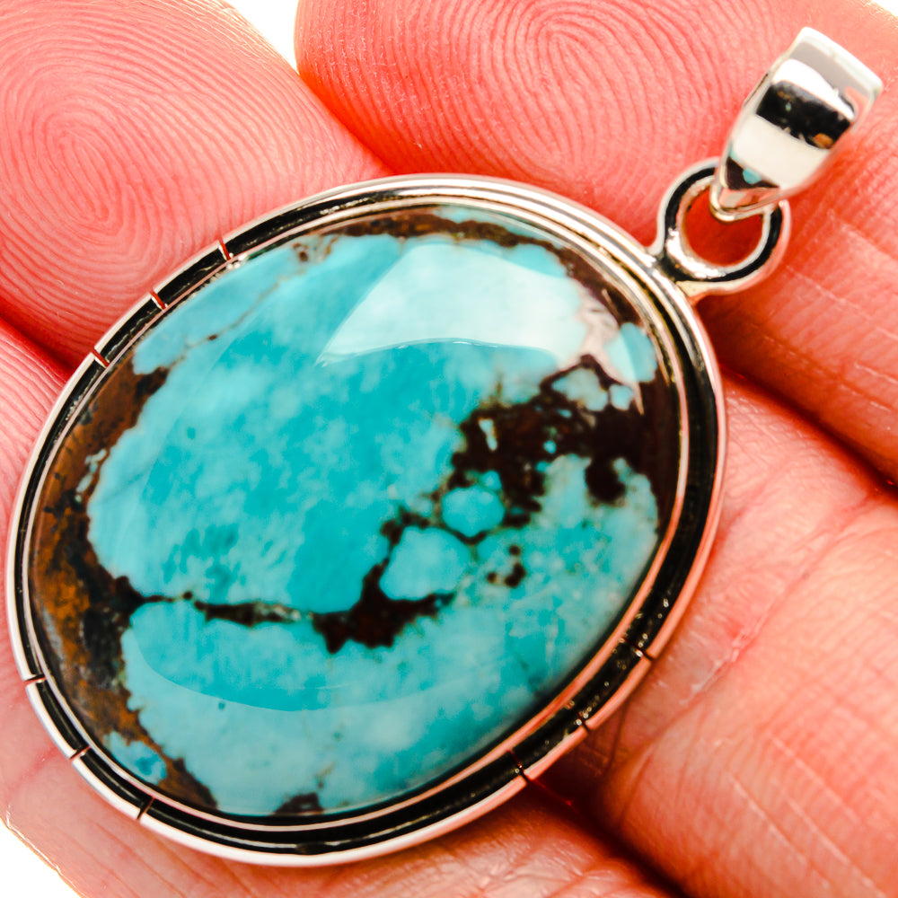 Tibetan Turquoise Pendant 1 3/4" (925 Sterling Silver) PD37000
