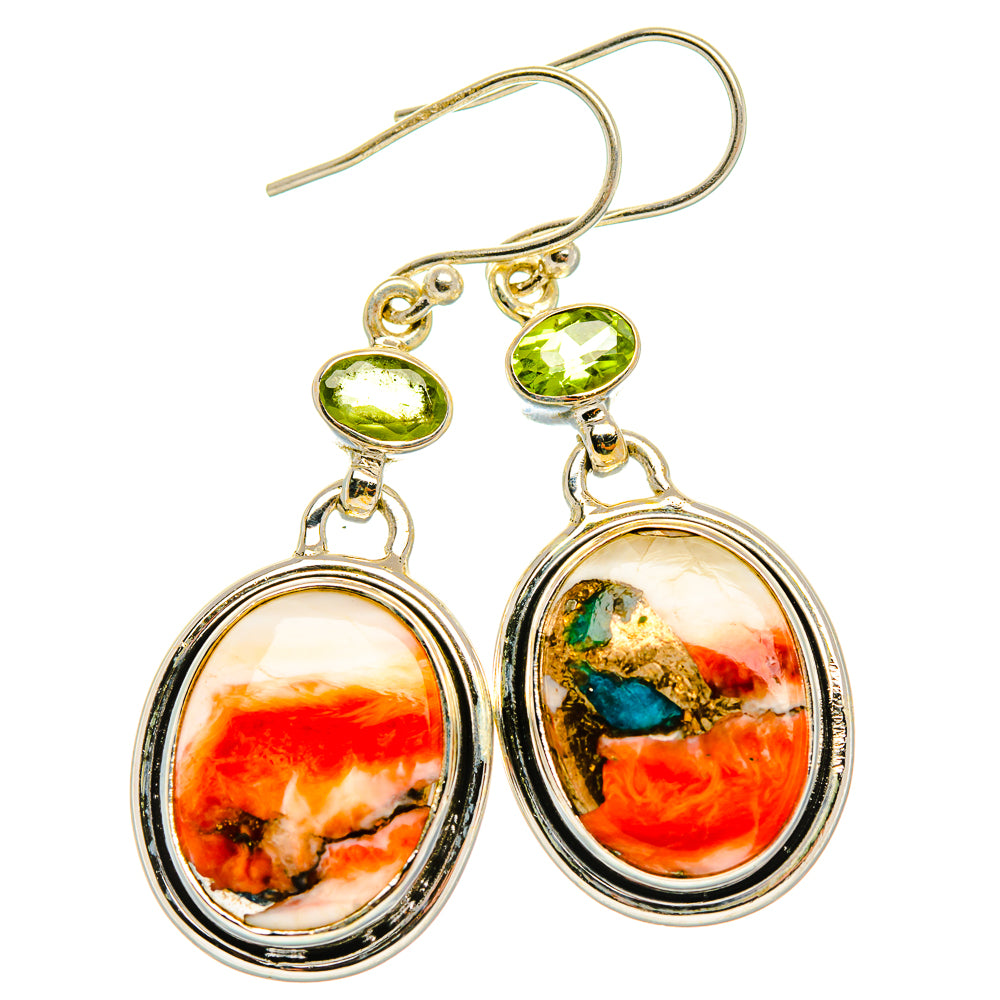 Spiny Oyster Turquoise, Peridot Earrings 1 3/4" (925 Sterling Silver) EARR431843