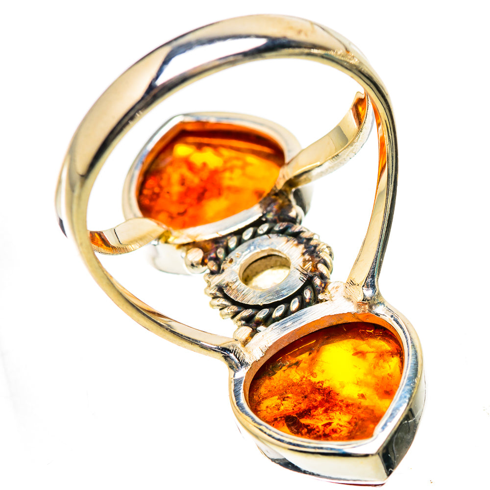 Large Baltic Amber, Moonstone 925 Sterling Silver Ring Size 9.75 R135359