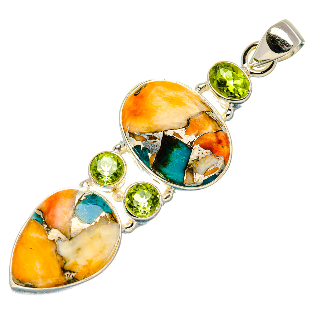 Spiny Oyster Turquoise, Peridot 925 Sterling Silver Pendant 2 1/4" (925 Sterling Silver) PD37621