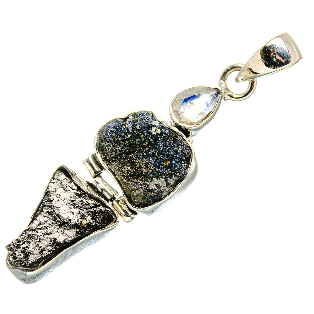 Rough Lapis Lazuli, Shungite, Rainbow Moonstone Pendant 2" (925 Sterling Silver) PD36829