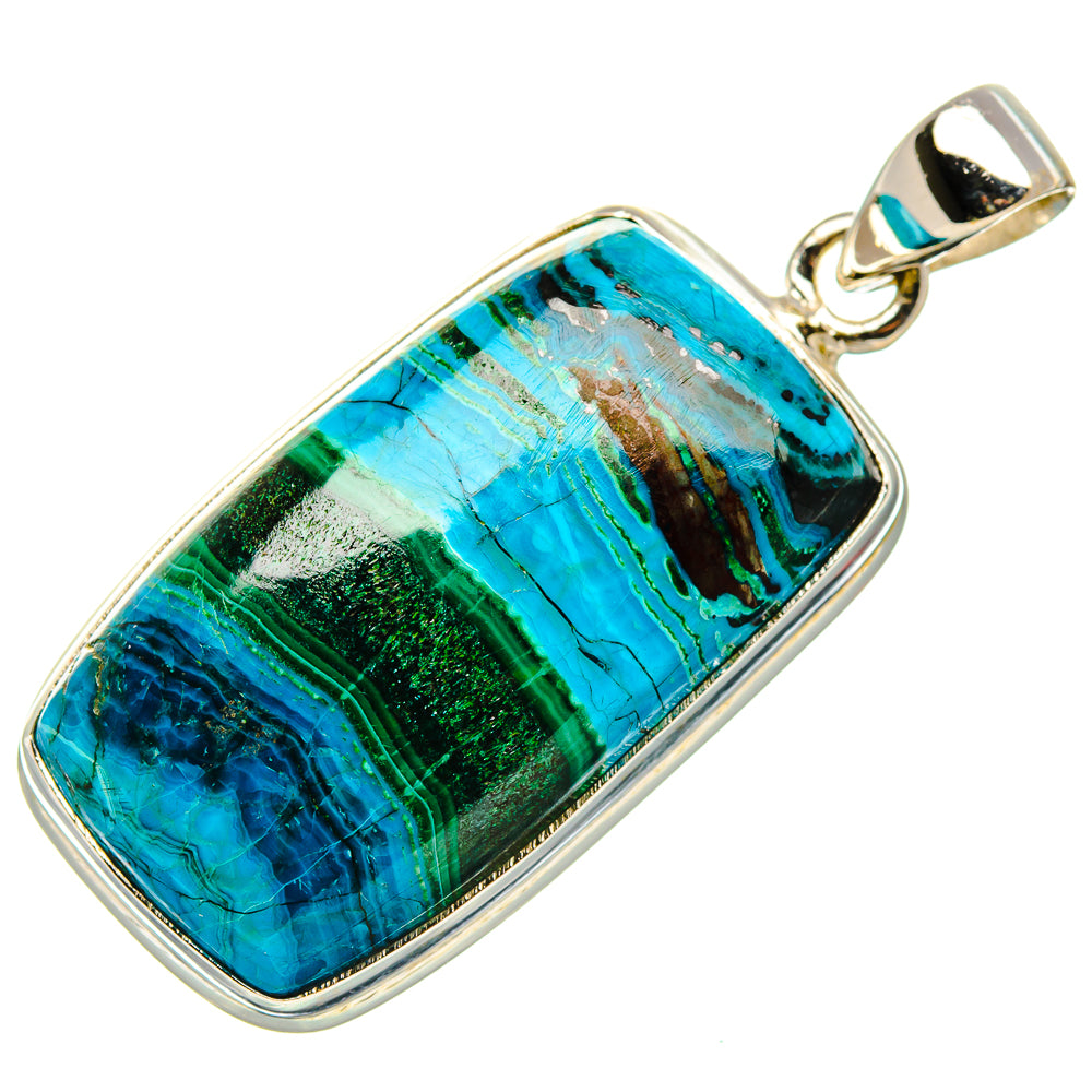 Malachite In Chrysocolla Pendant 1 3/4" (925 Sterling Silver) PD37104