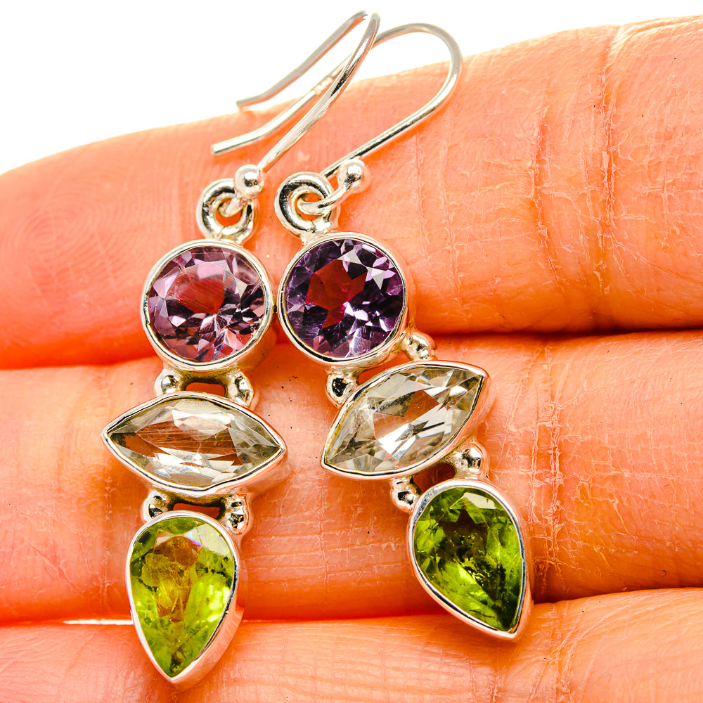 Green Amethyst, Amethyst, Peridot Earrings 1 1/2" (925 Sterling Silver) EARR431765
