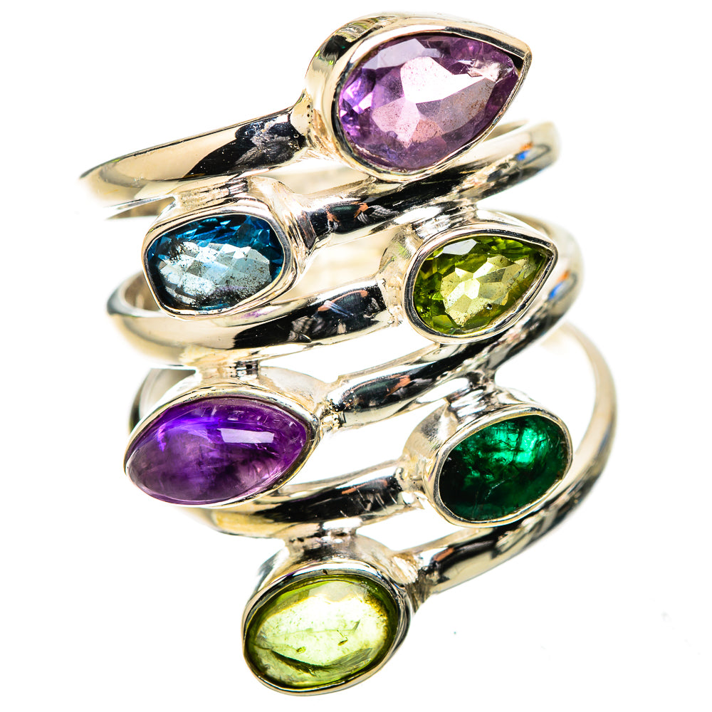 Anasilvercos Amethyst, Peridot, Blue Quartz Ring Size 8.25 (925 Sterling Silver)