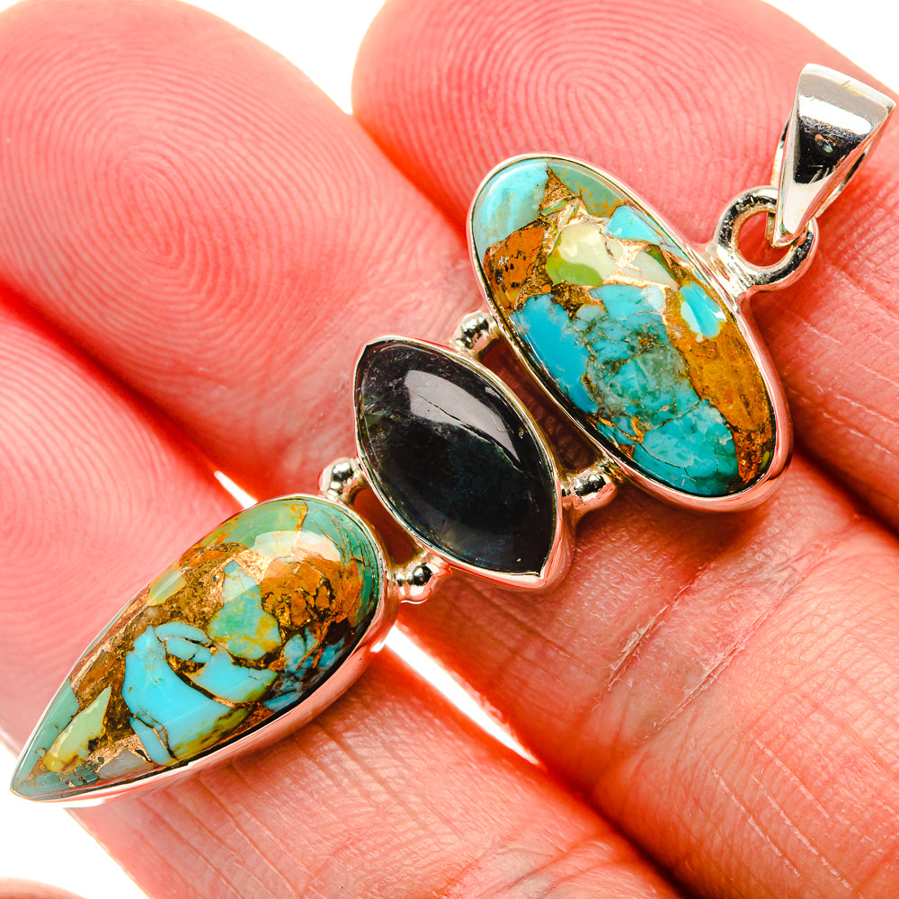 Blue Copper Composite Turquoise, Aquamarine Pendant 2" (925 Sterling Silver) PD37298