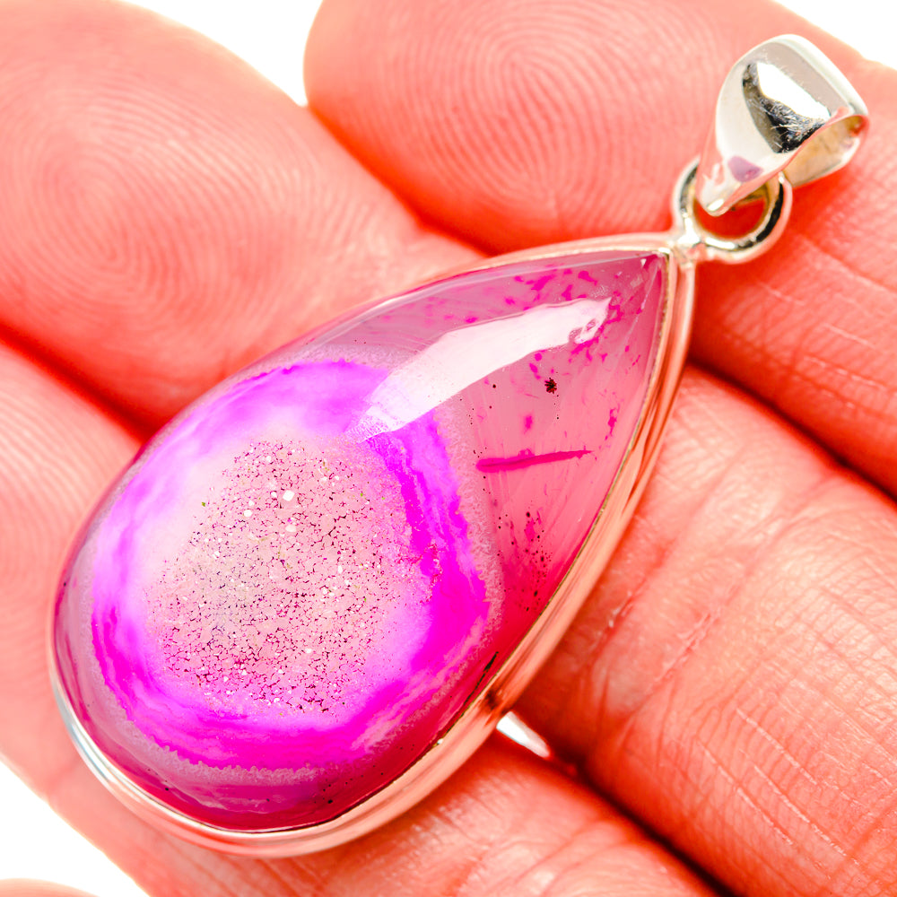 Pink Agate Druzy Pendant 2" (925 Sterling Silver) PD36866