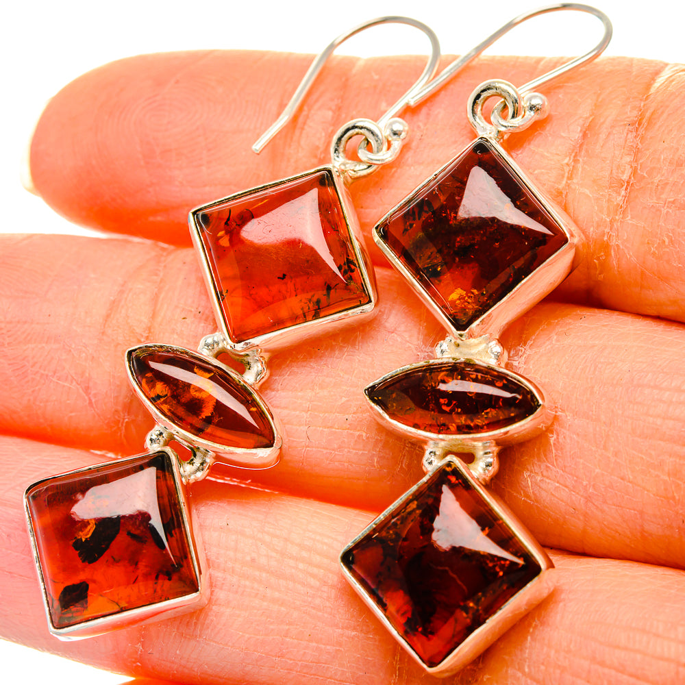 Baltic Amber Earrings 2 1/4" (925 Sterling Silver) EARR431757