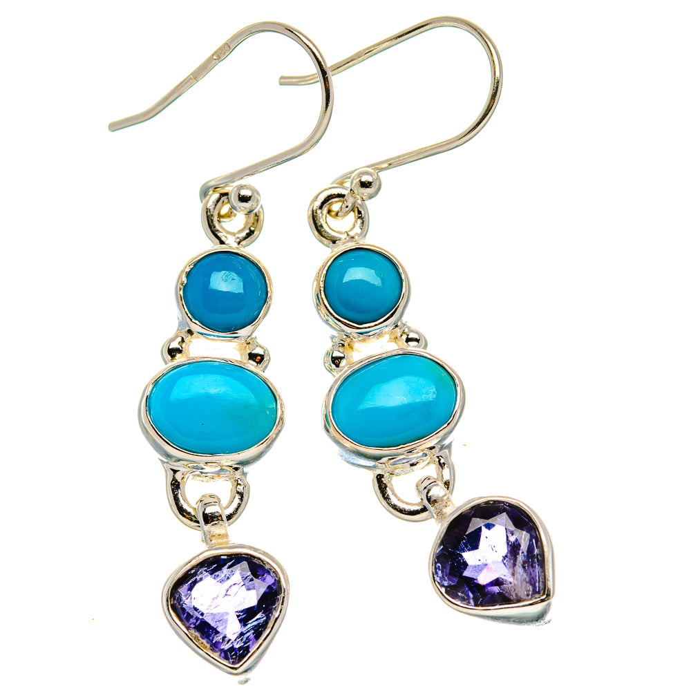 Sleeping Beauty Turquoise, Tanzanite Earrings 1 5/8" (925 Sterling Silver) EARR431747