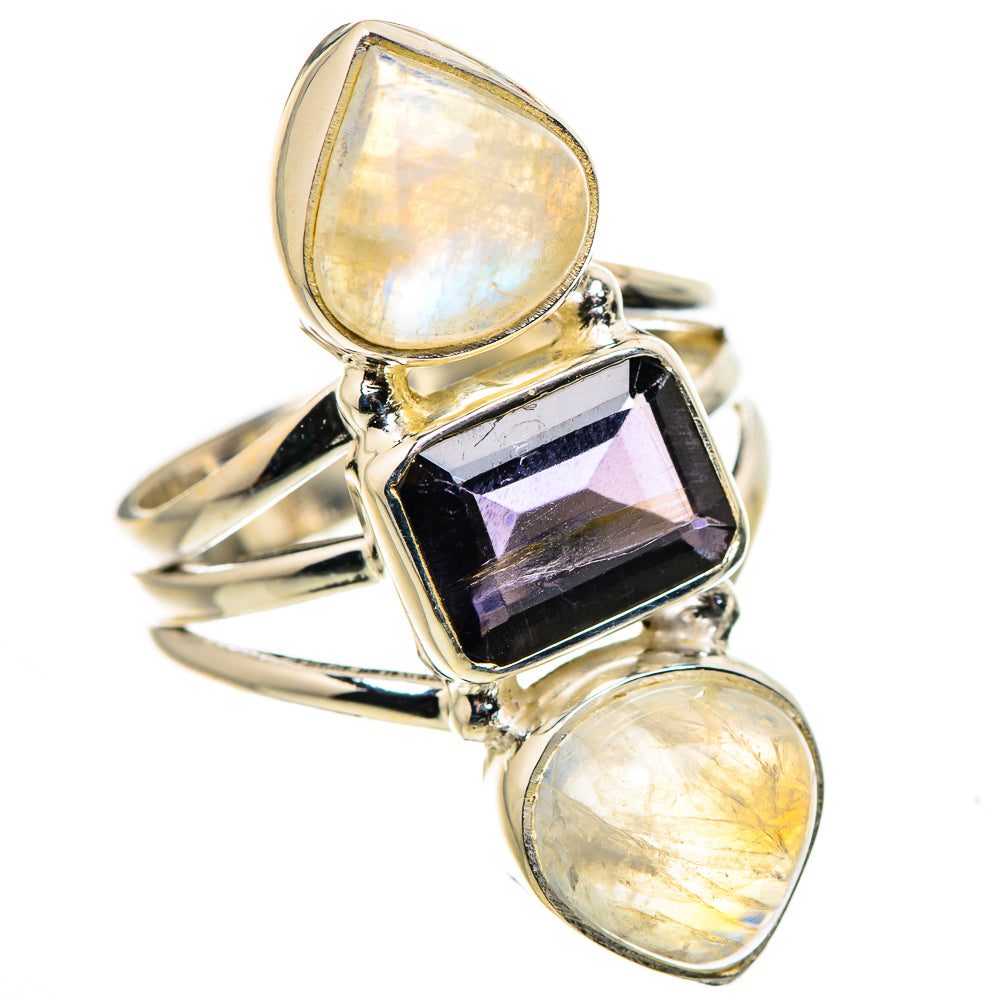 Faceted Tanzanite, Rainbow Moonstone Ring Size 7.5 (925 Sterling Silver) RING134647
